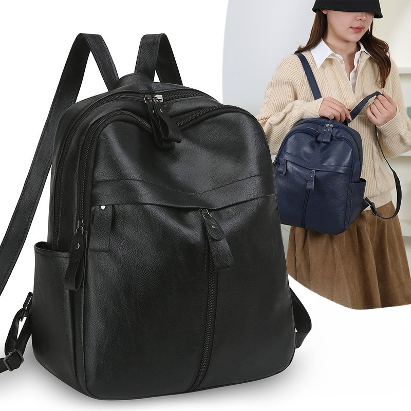 Leather Work Rucksack - 부드러운 가죽 백팩 대용량 캐주얼 학교