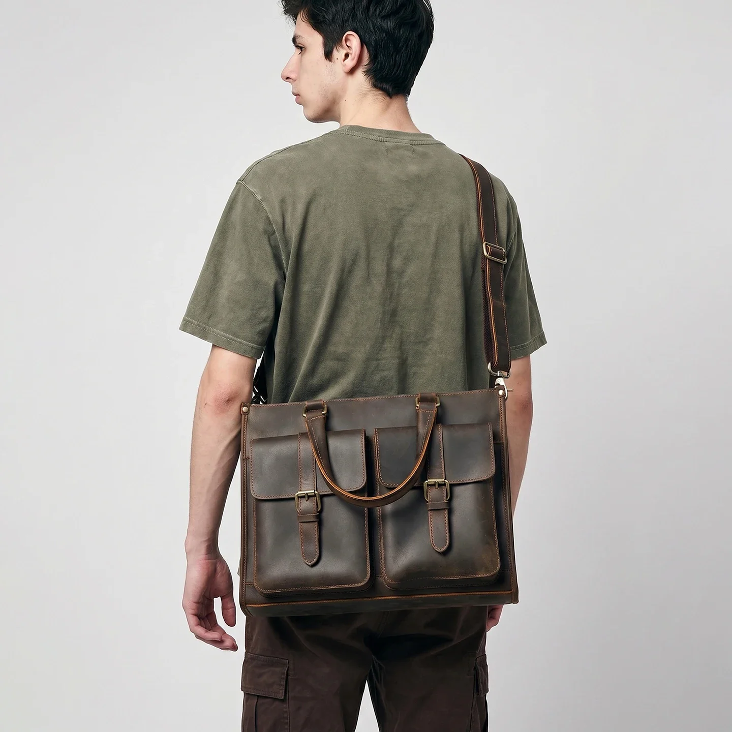Leather Work Laptop Bag - 빈티지 정품 가죽 남성 크로스바디 숄더