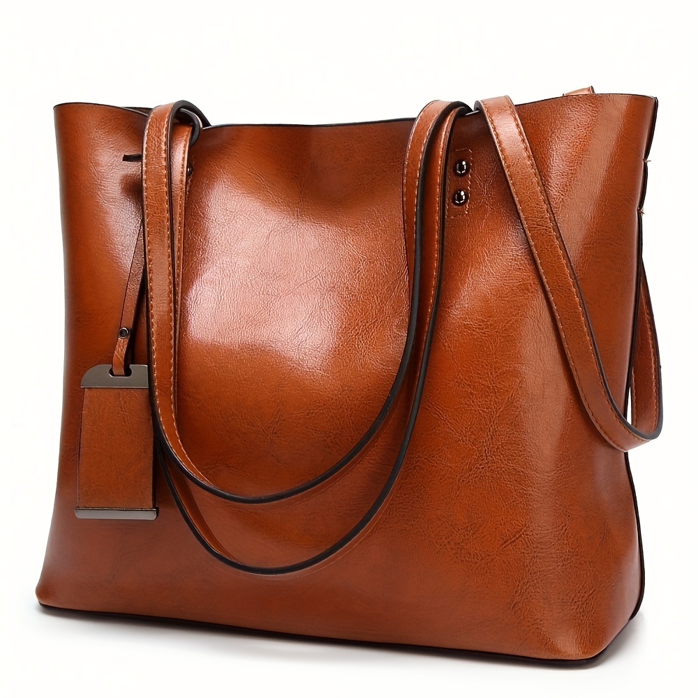 Leatherworking Classic - 여성용 클래식 레트로 가죽 토트 핸드백