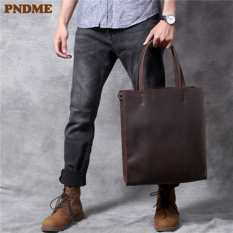 빈티지 정품 가죽 남성 핸드 토트 백 간단한 미친 말  - Leather Work Laptop Bag 리뷰 및 가격