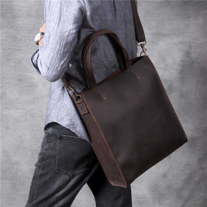 빈티지 정품 가죽 남성 핸드 토트 백 간단한 미친 말  - Leather Work Laptop Bag 리뷰 및 가격