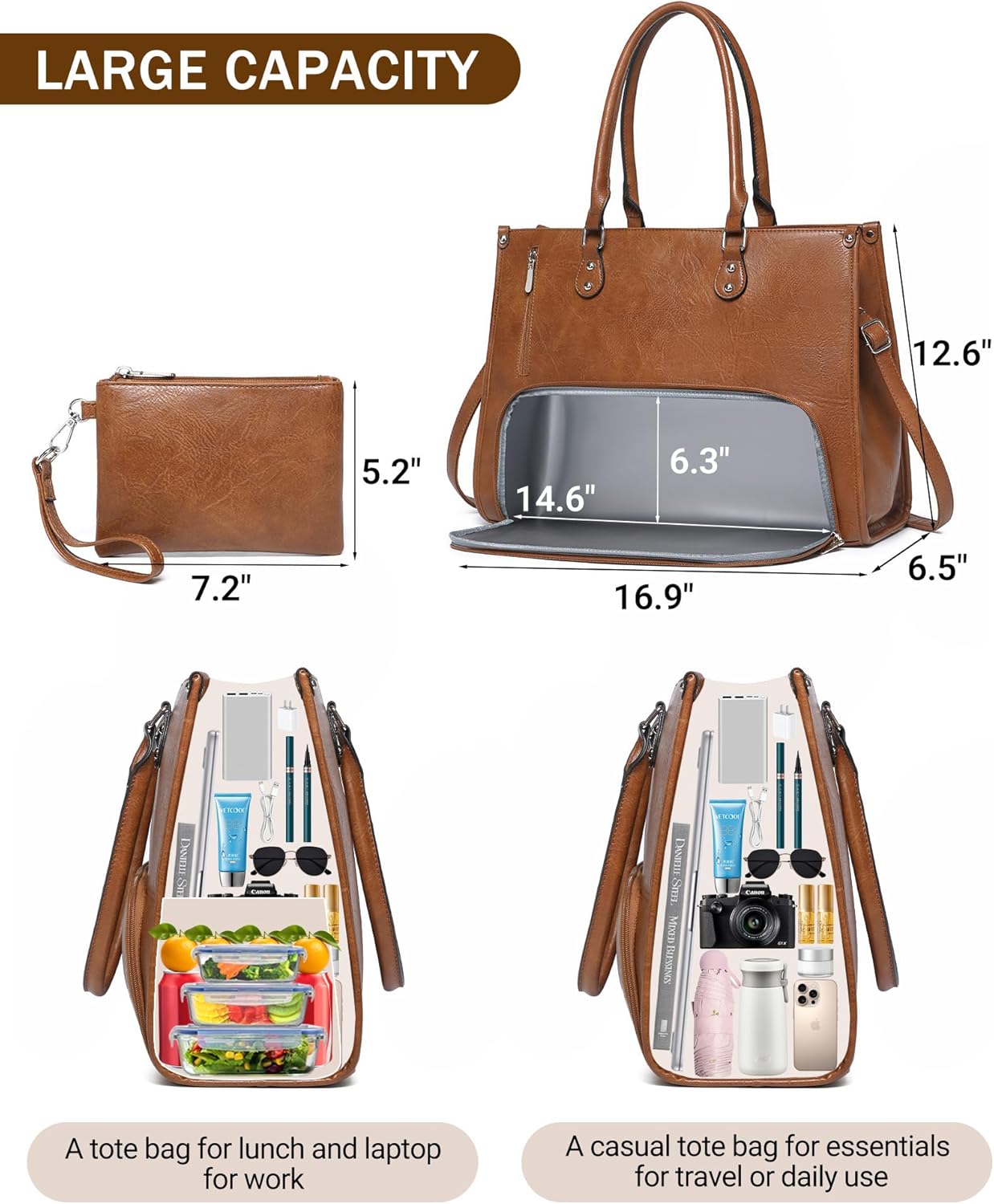 여성 직장인을 위한 2 in 1 노트북 토트백, 보온  - Leather Work Laptop Bag 리뷰 및 가격
