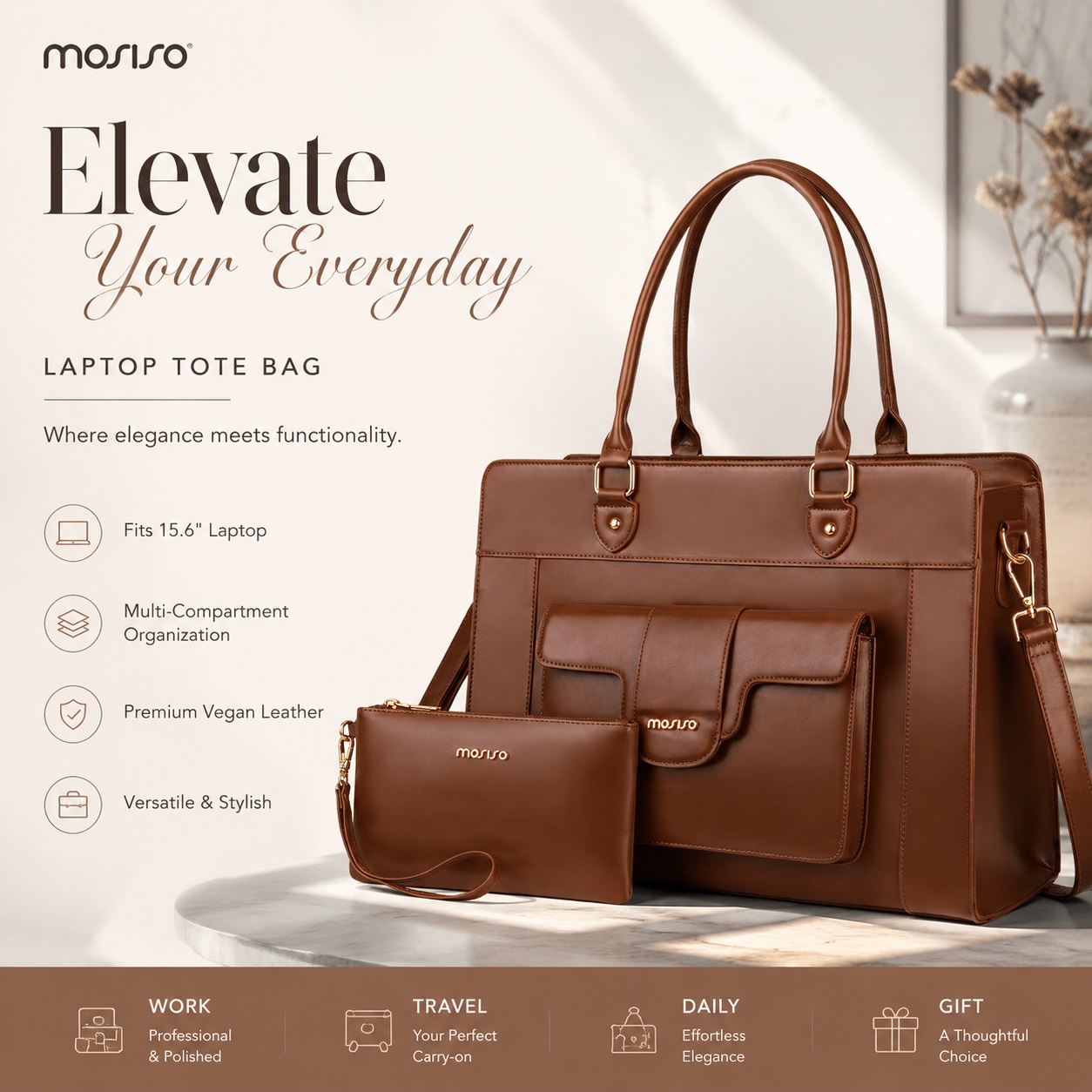 MOSISO 여성용 노트북 토트 백 15.6 인치 PU - Leather Work Laptop Bag 리뷰 및 가격